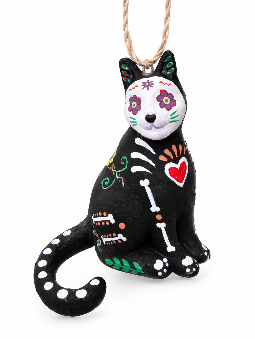 Day of the Dead Black Cat Ornament Sugar Skull Skeleton Hand Painted